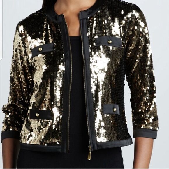 Michael Simon Gold Sequin Crop Bomber Jacket PM - Picture 1 of 6